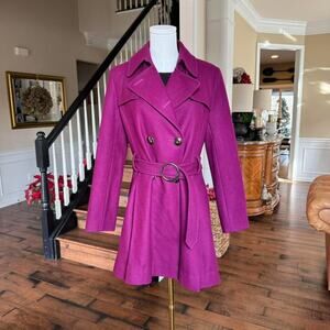 via spiga magenta wool blend belted coat size 10